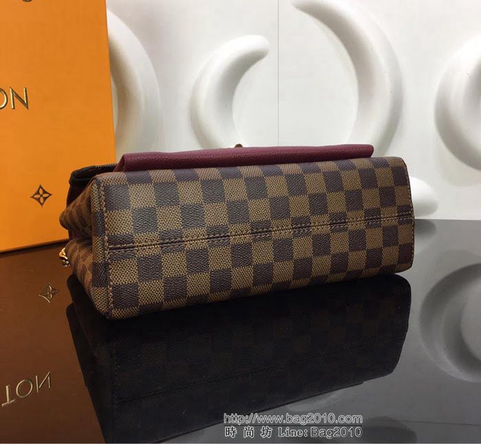 路易威登LV 頂級原單 N40109紫紅 SAINT PLACIDE手袋 Damier Ebène帆布 搭配小牛皮和優雅褶 金色鏈條單肩斜挎包  YDH2522